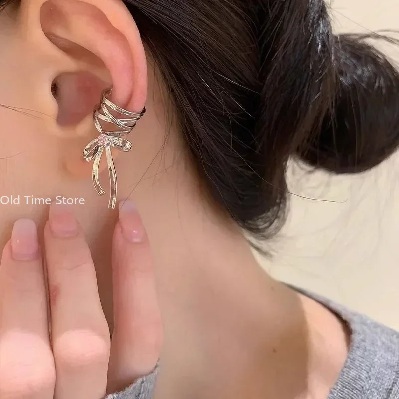 Pink Butterfly Ear Cuff Earrings For Women Girls Fashion Bowknot No Piercing Clips Earring Ballet Clip On Jewelry 241225