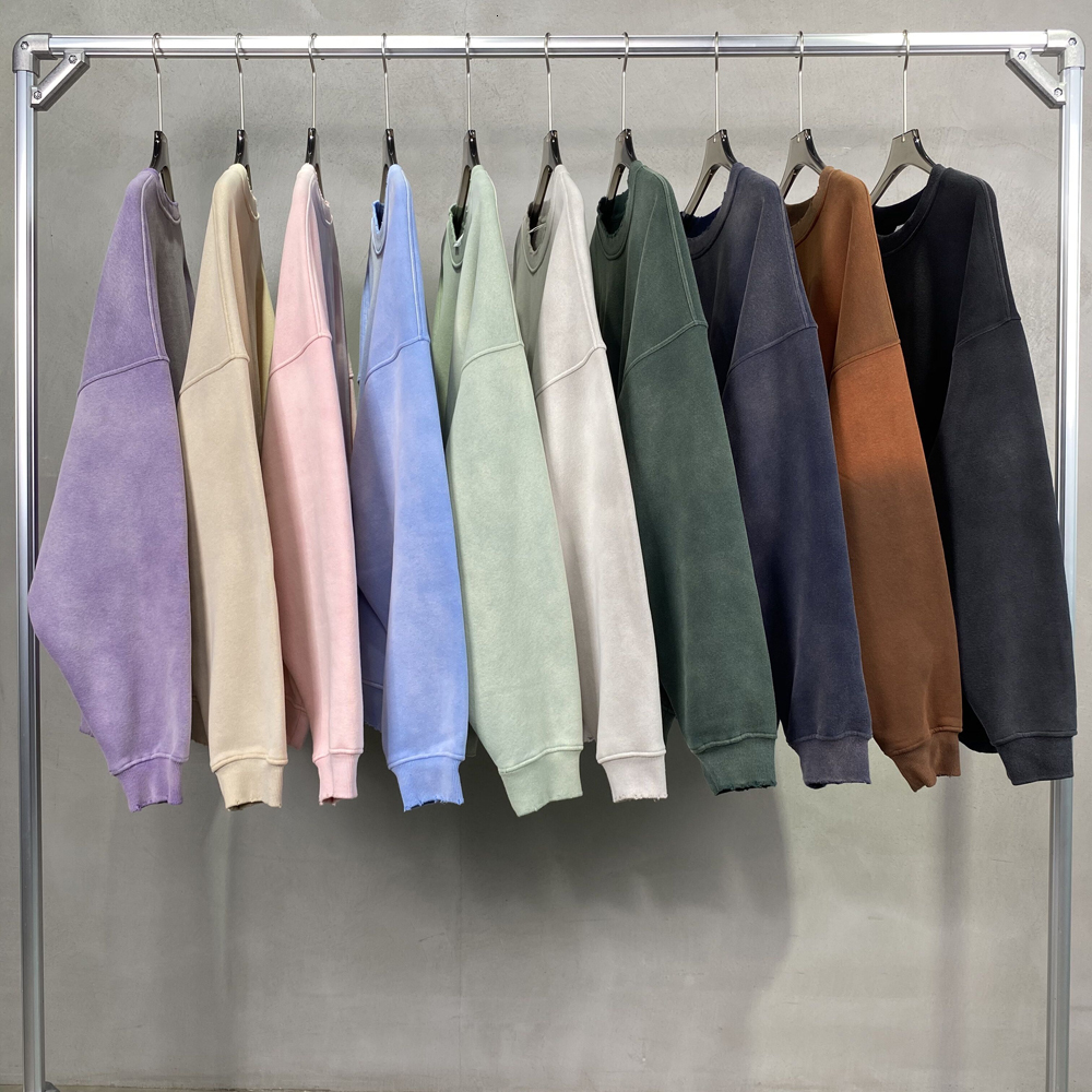 Spray-Dyed Worn Round Neck Sweater Hoodie Men Women Sweatshirt Pullovers
