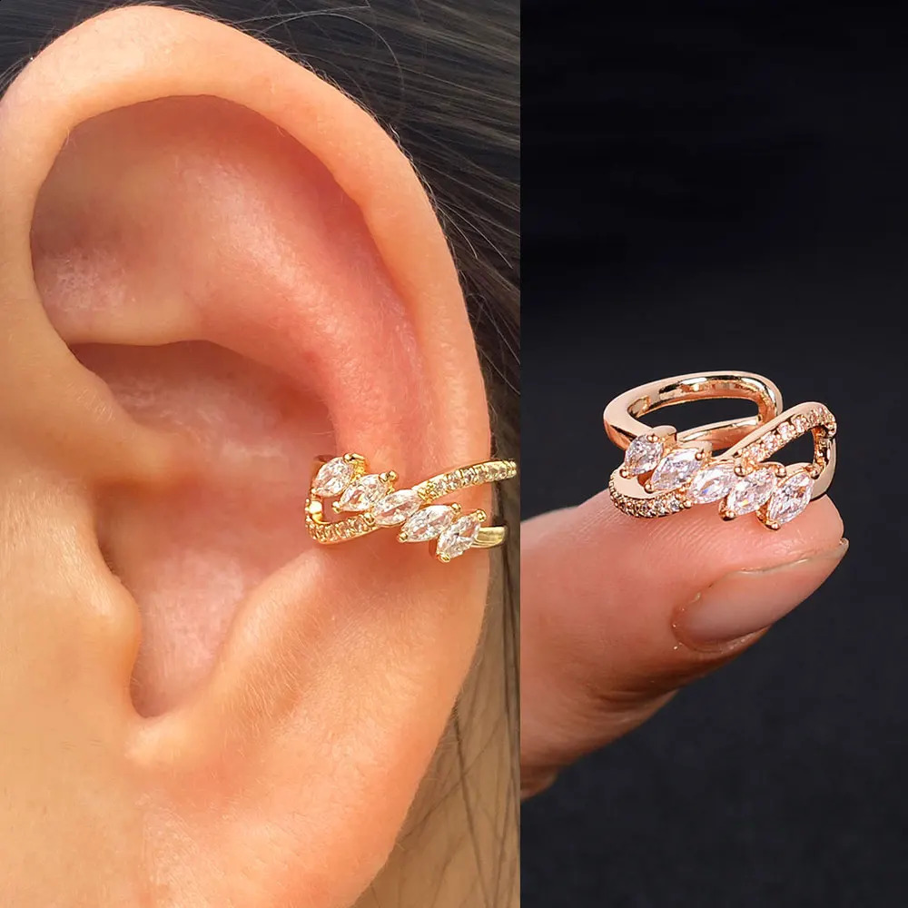 1Piece Zircon Charming Clip On Earrings Ear Cuff Without Piercing Women Geometric C Shape Earscreen Earcuffs Wrap Climb Earring 241225
