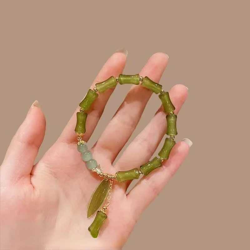 Chinese style retro green bamboo joint bead bracelet for womens fashion simple charm alloy bracelet jewelry gift W241231