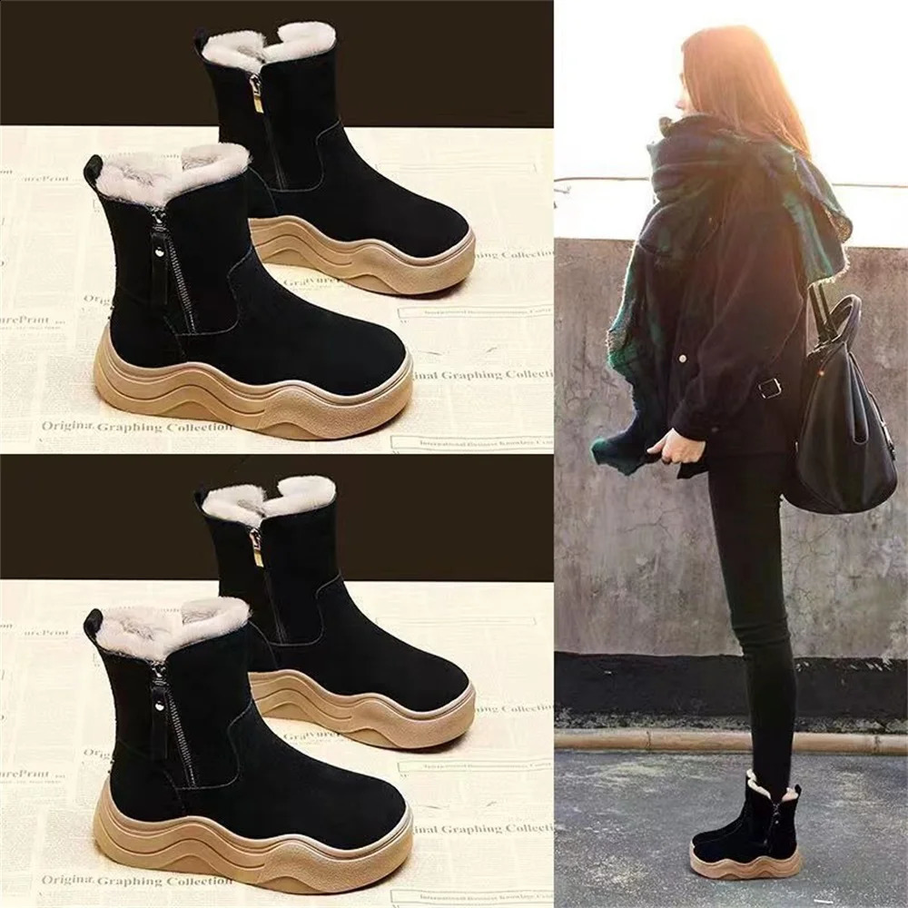 Leather snow boots womens womens shoes in autumn and winter platform Martin boots and short boots plus velvet cotton 241230