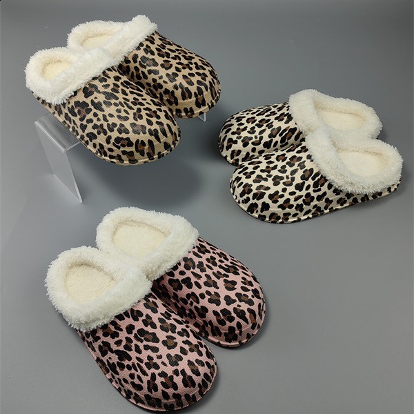 Daily home slippers indoor and outdoor warmth soft bottom home color leopard print wear-resistant unisex 240819