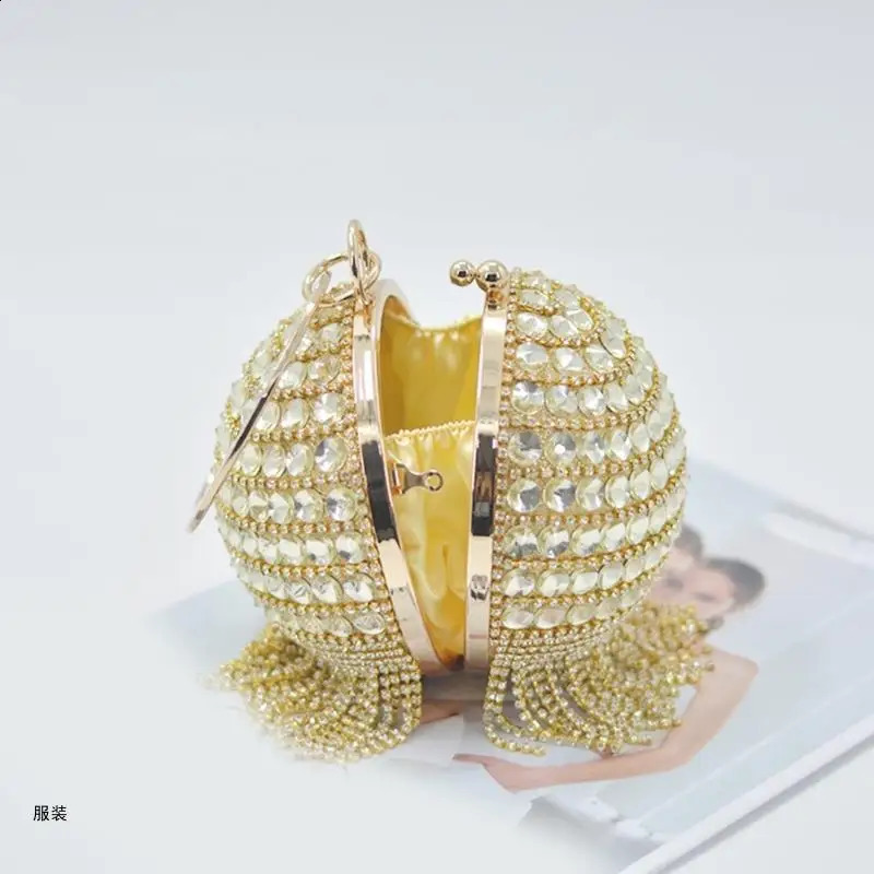 D0UD Ball Evening Clutch Bag Handbag Rings Handle Crystal Purse Evening Bag 241231