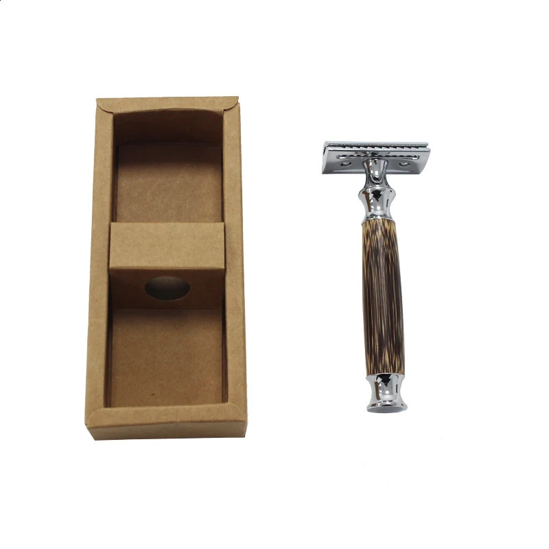 1pcs Wet Shaving Safety Blade Razor Shaver Wooden Handle Barber Mens Manual Beard Hair Care Tool With 5 Blades 241230