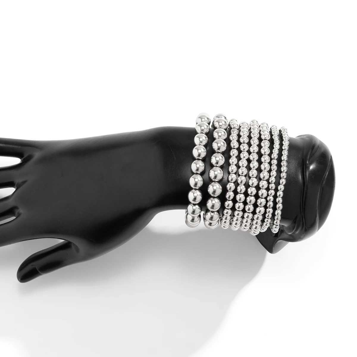 KunJoe 8pcs/Set Punk Handmade Ball Bead Bracelet Mens Retro Silver Bracelet Party Fashion Jewelry Gift W241231