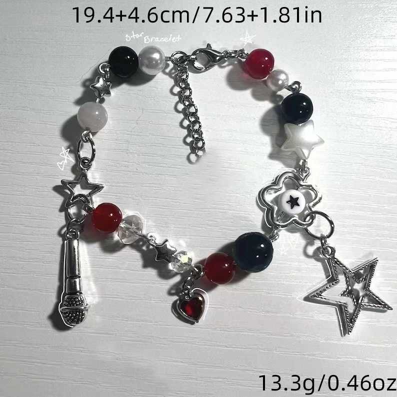 1 piece of fashionable heart-shaped star sweet Y2K imitation pearl colored handmade bead bracelet for womens dance party gift charm jewelry W241231