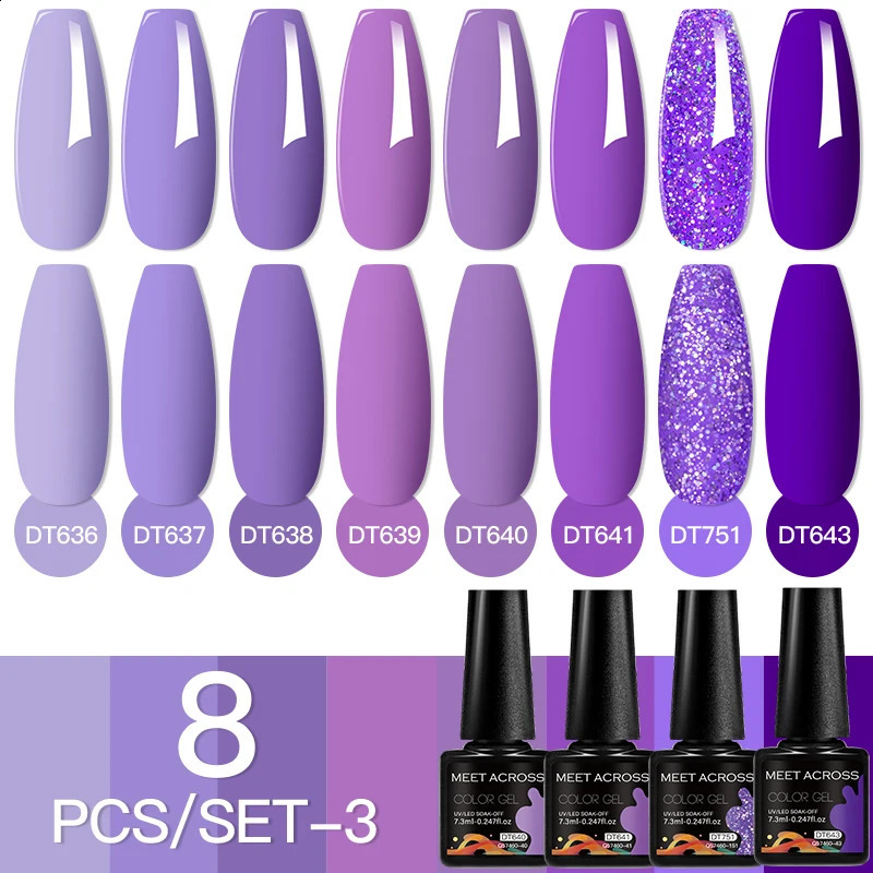 MEET ACROSS 8Pcs/Set Crystal Red Gel Nail Polish Set Sparkly Glitter Nail Art Vernis Semi Permanent UV Painting Gel Kit 241230