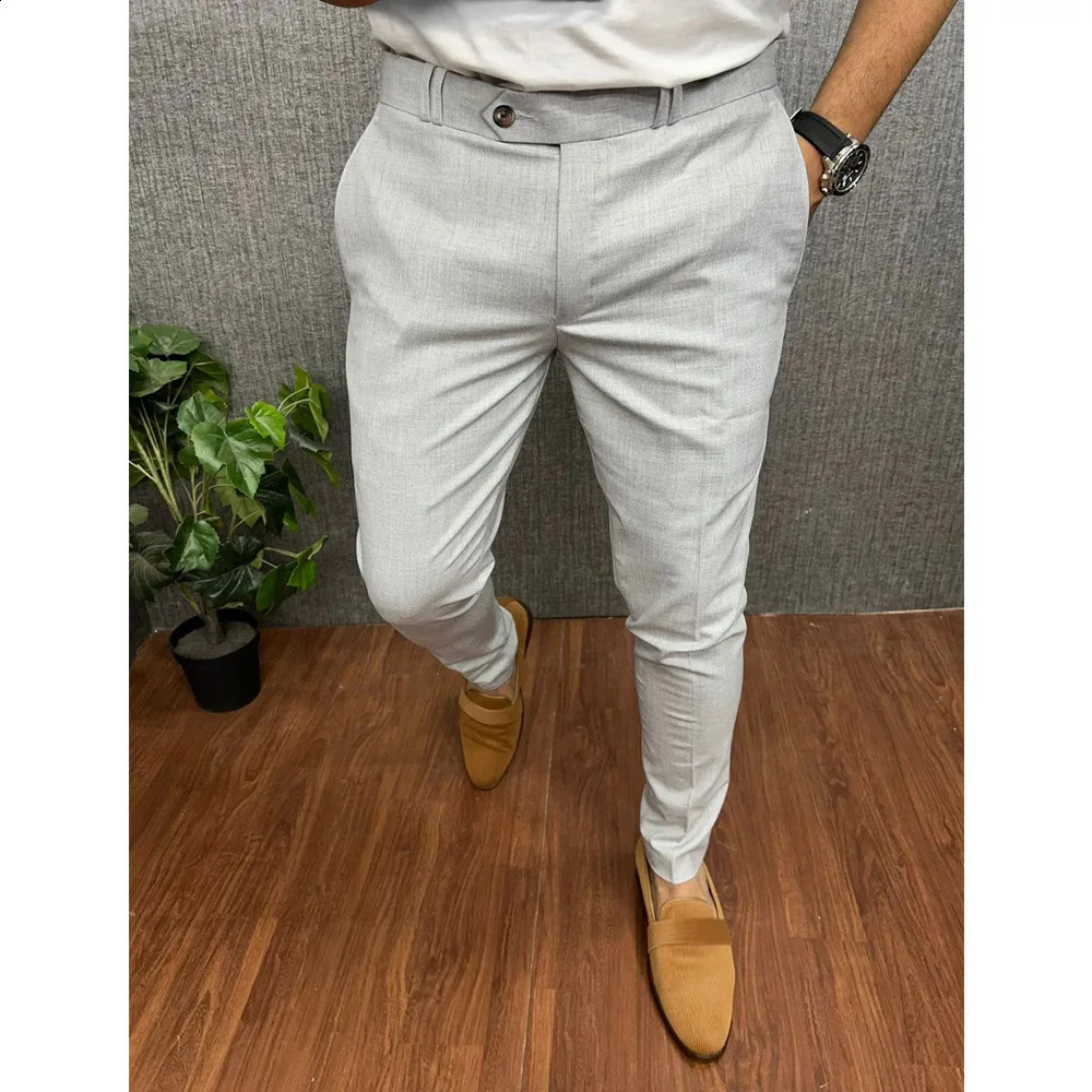 Men Smart Casual Pants Pencil Straight Business Formal Mans Slim Fit Trousers Stretch Clothing Male Pantalon Hombre 241230