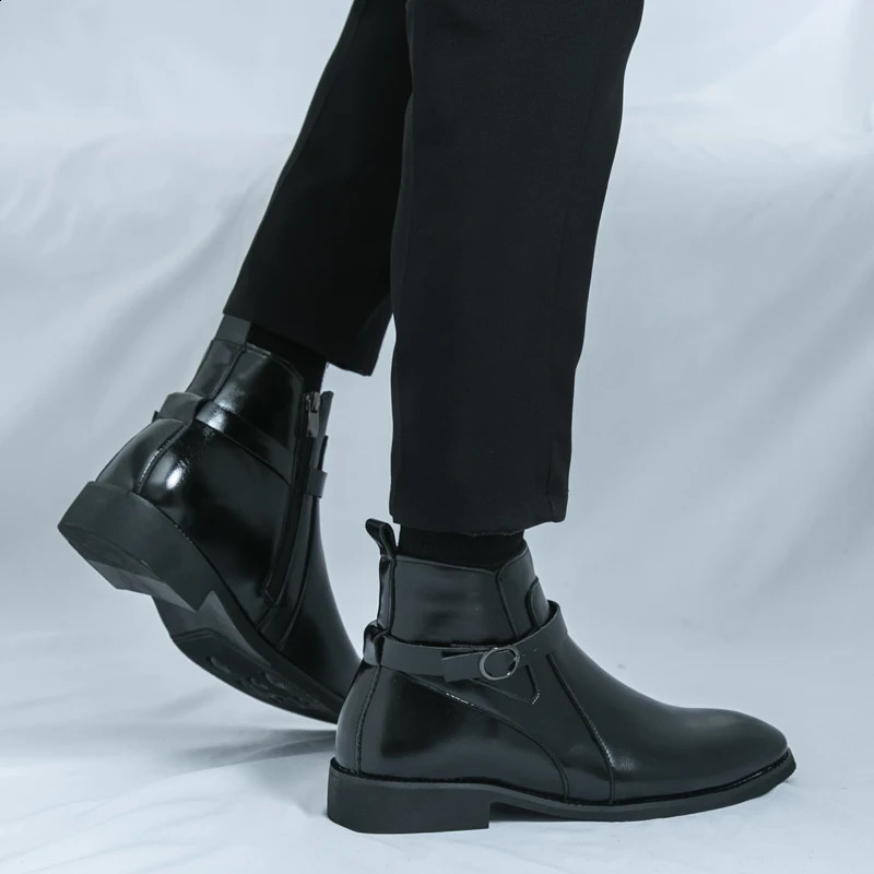 Side link pointed Martin boots men British style leather boots Brock high top mens casual leather shoes 241231