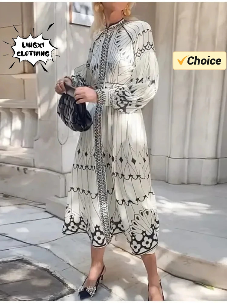 Summer Fashion Womens Bohemian Style Elegant Dress with Retro Printed Banquet Style Long Line Womens Dress 241230