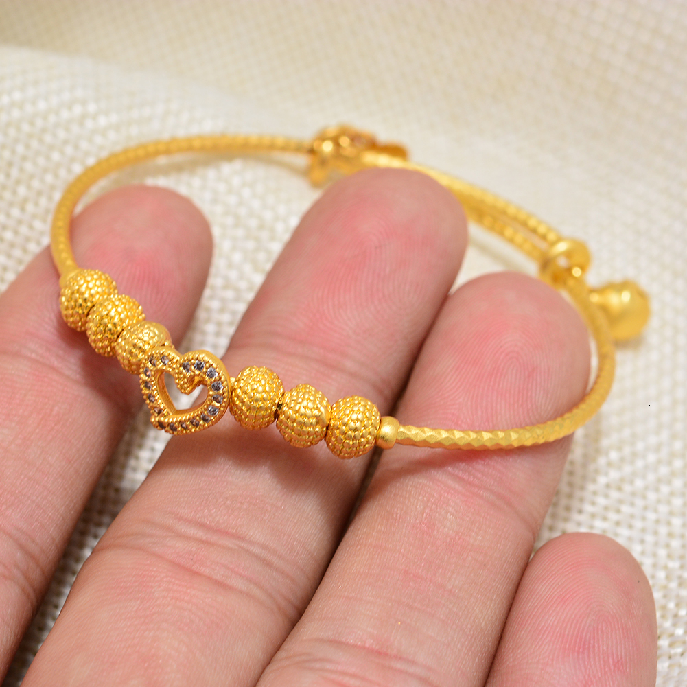 Dubai Arab Heart Stone Gold Jewelry Gold Color Bangles Child Bbay Children's Bangles Bracelets Ethiopian Jewelry Bangles Gift