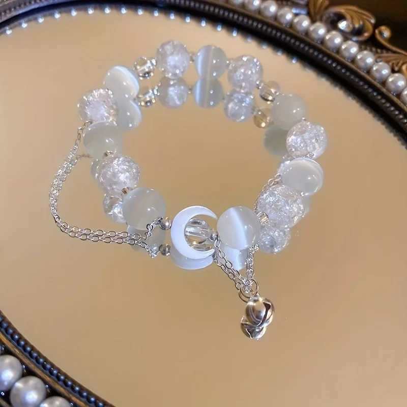 Korean style white bead moon bracelet for women retro gradient crystal glass bracelet exquisite party jewelry gift W241231