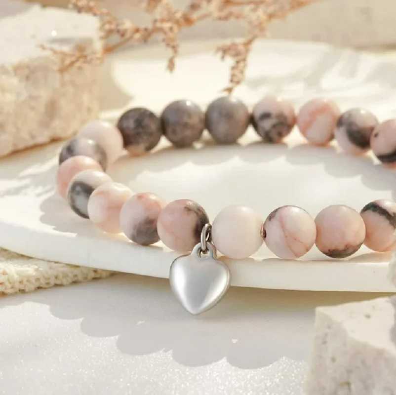 8mm pink zebra bead bracelet with card matte natural stone amethyst crystal suitable for women and men yoga Metion jewelry gifts W241231