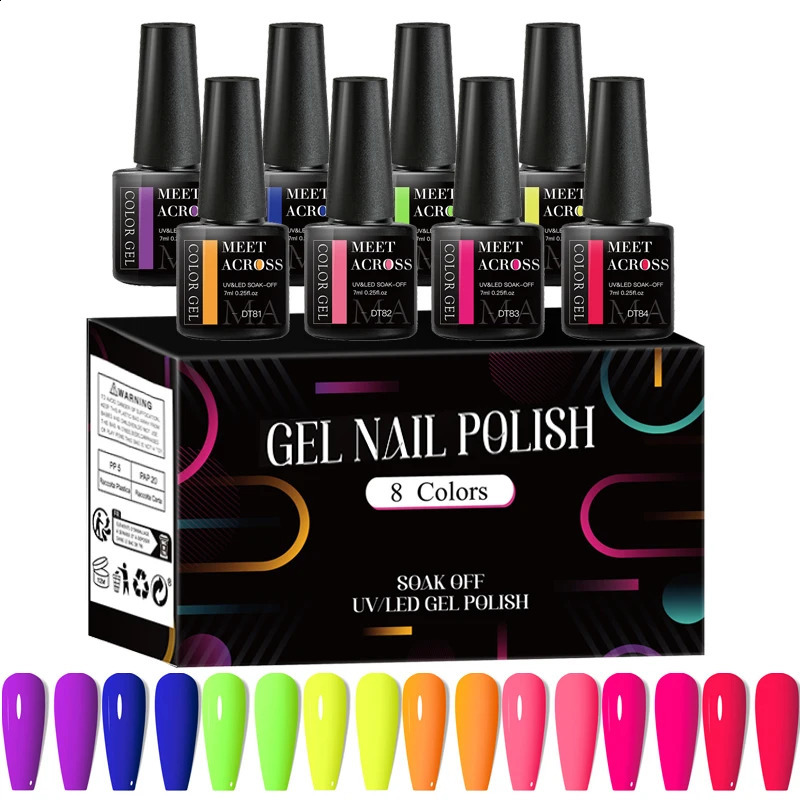 MEET ACROSS 8pcs Gel Nail Polish Set Nude Pink Nail Art Soak Off UV LED Gel Polish Kit For Home Salon Manicure DIY Varnishes 241230