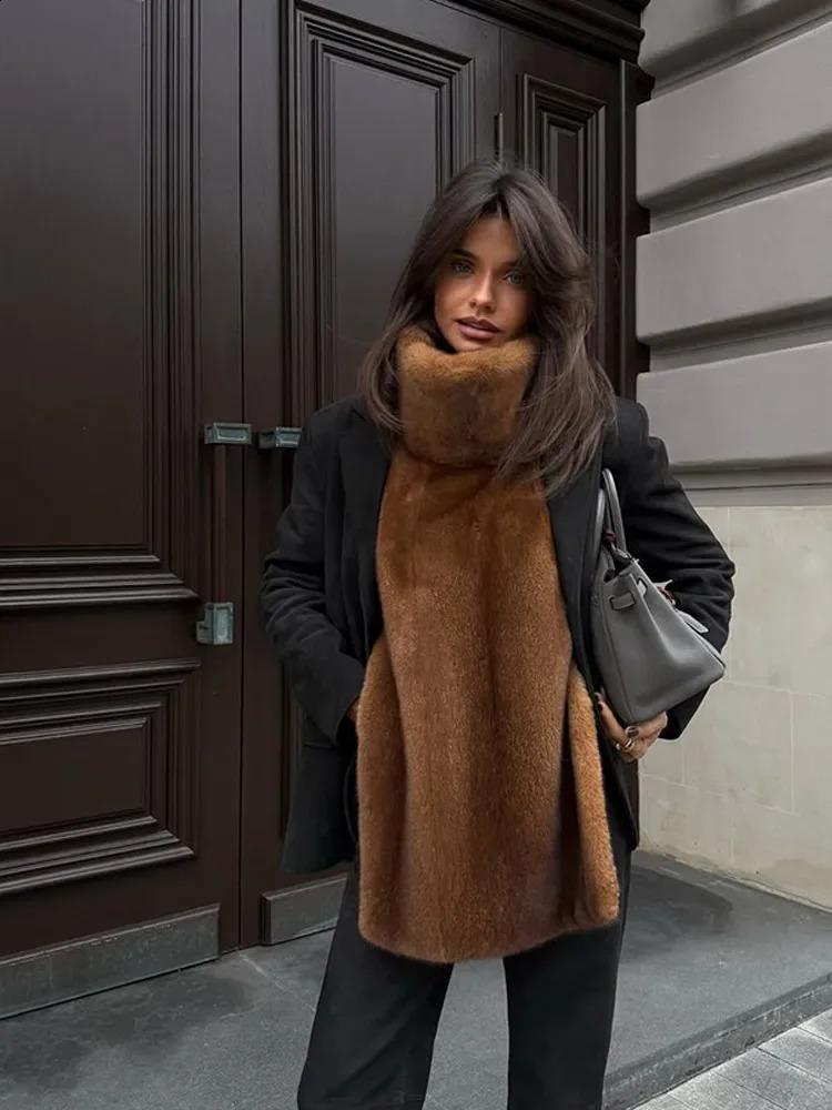 Women Turtleneck Furry Faux Fur Waistcoat Fashion Sleeveless Elegant Solid Color Thicken Warm Vest Lady Winter Street Outwear 241223