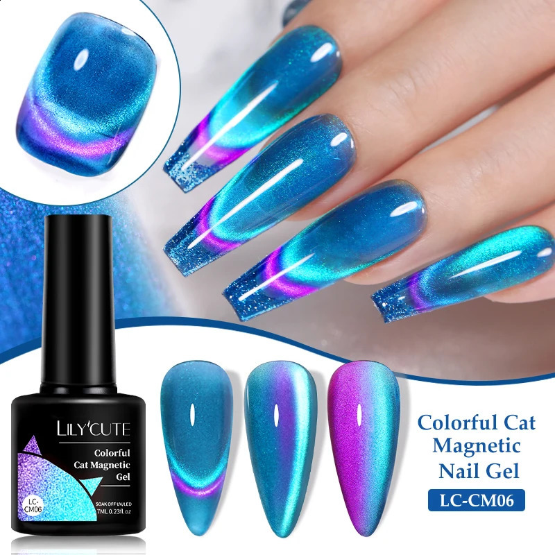 LILYCUTE 6Pcs/Set 7ml 9D Double Light Rainbow Cat Magnetic Gel Nail Polish Sparkling Fireworks Colorful Soak Off Nail Art Gel Va 241230