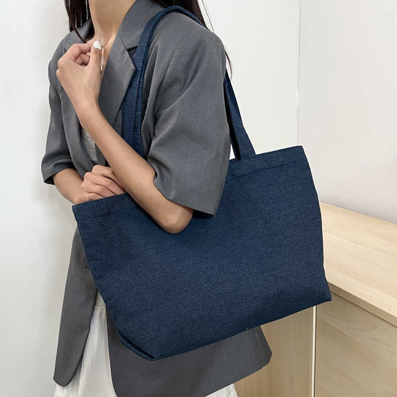 Lightweight denim canvas, simple, fashionable, stylish, casual, solid color, portable, women's large capacity single shoulder tote bag 241231