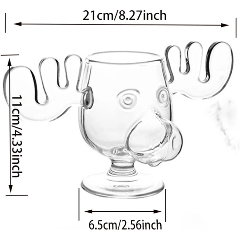 240ml 8oz Christmas Vacation Moose Mug Christmas Reindeer Head Creative Elk Glass Wine Beer Water Juice Milk Glass 241231