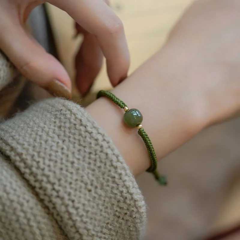 New Chinese Style Hetian Jade Pearl Bracelet Womens Retro Simple Woven Rope Adjustable Charm Bracelet Jewelry Gift W241231