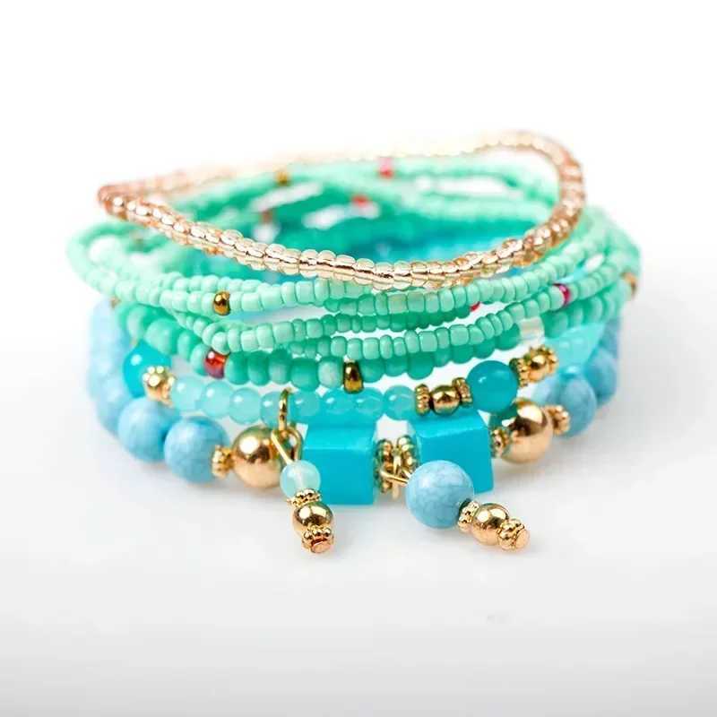 Bohemian handmade bead bracelet set suitable for womens summer colorful bead chain bracelets girls Bohemian fashion jewelry accessories W241231