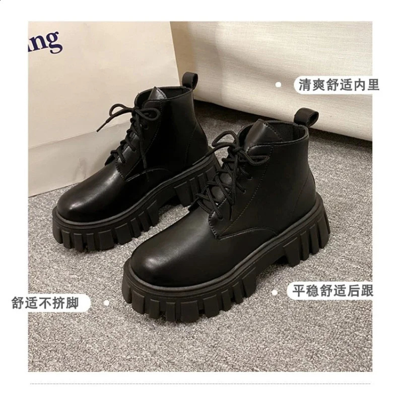 White Women Ankle Boots Autumn Winter Platform Zipper Women Punk Boots Thick Sole Lace Up Combat Booties Female Mujer 241231