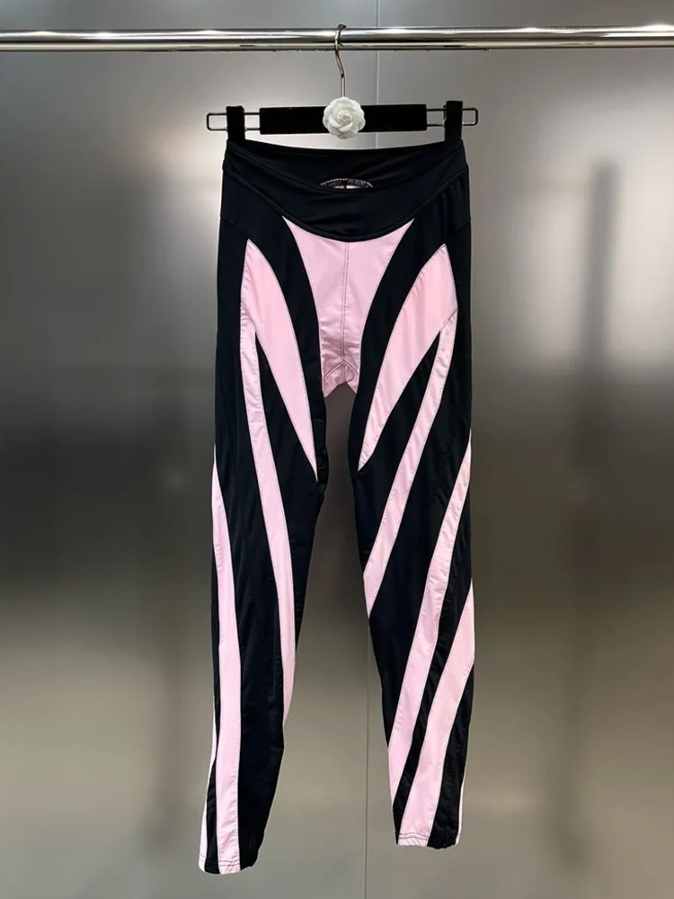 Autumn Fashion Contrast Color Patchwork Design Pants For Women High Elastic Waist Leggings Female Casual New 11Xx5075