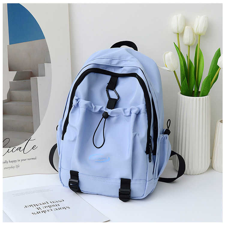 Korean version 2024 new nylon backpack for female college students, middle and high school students, large capacity solid color backpack, backpack 241