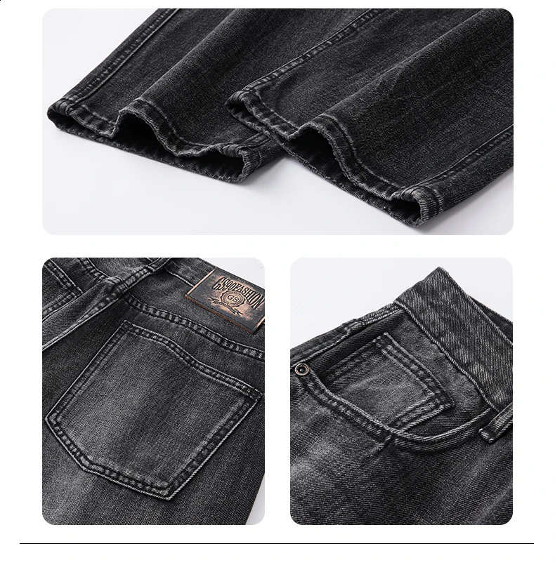 SSOUL Mens Black Plus Size Jeans Spring and Autumn Straight Loose Wide Leg Flared Pants Mens Pants 241230