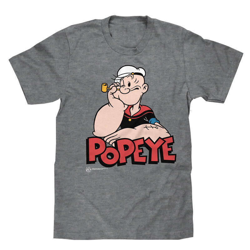2024 New Popeye American Grey Casual Men's Digital Direct Spray Printed Short T-shirt
