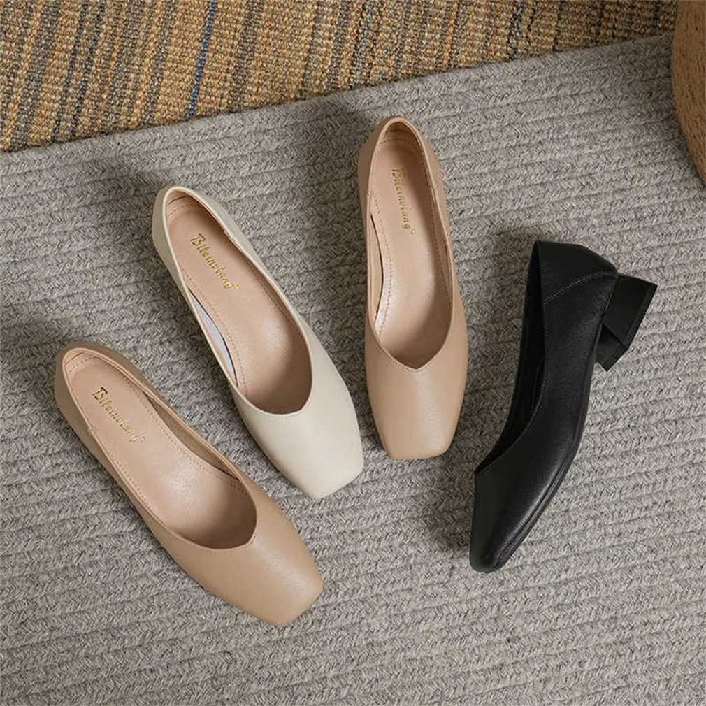 2025 Heels red bottomed shoes loafers kitten heels high heels Evening style ladies single shoes womens shoes new commuting soft leather square toe hig