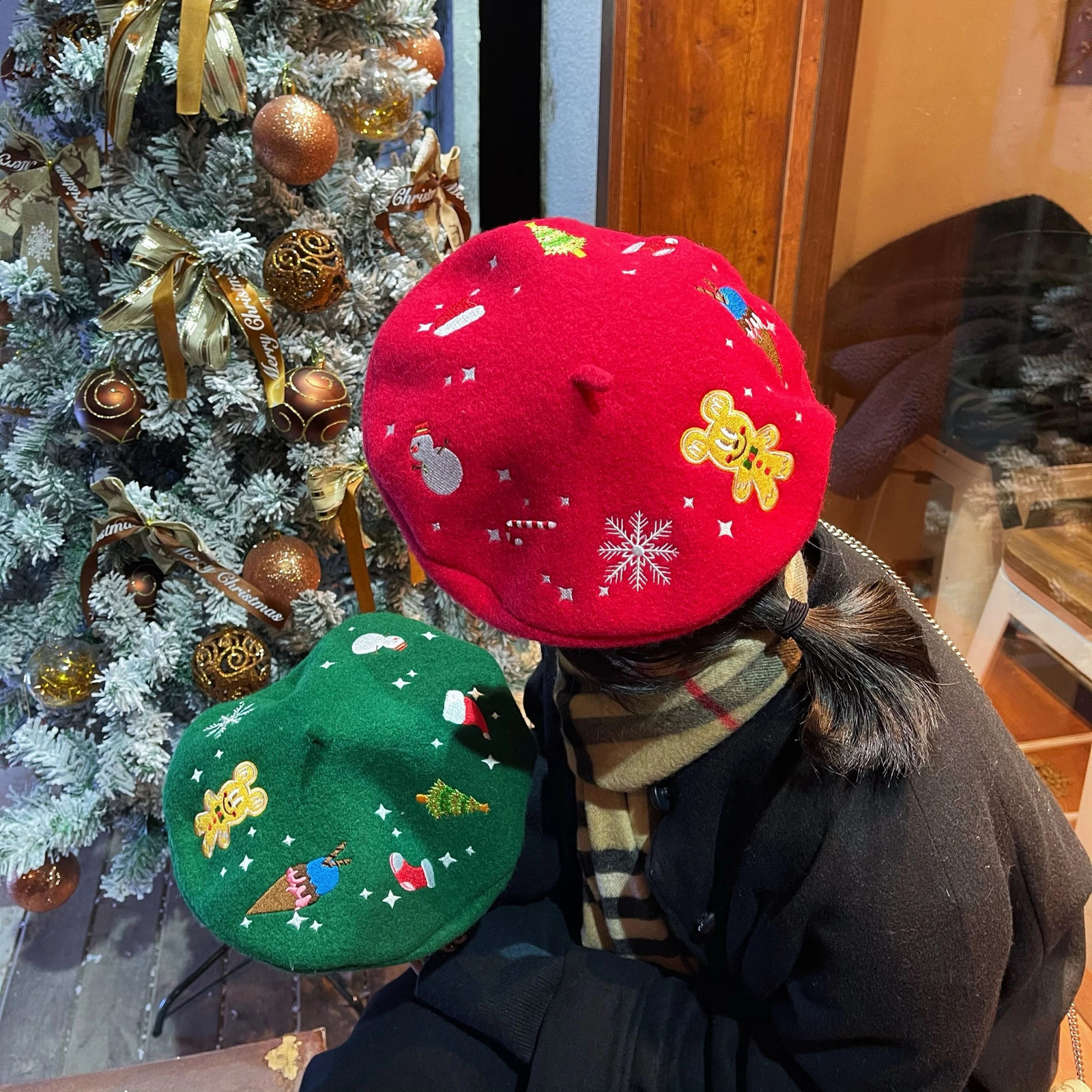 Autumn Winter Hat Christmas Limited Wool Berets French Artist Beret Women Painter hat Vintage Girls Berets Female Warm Cap 241226