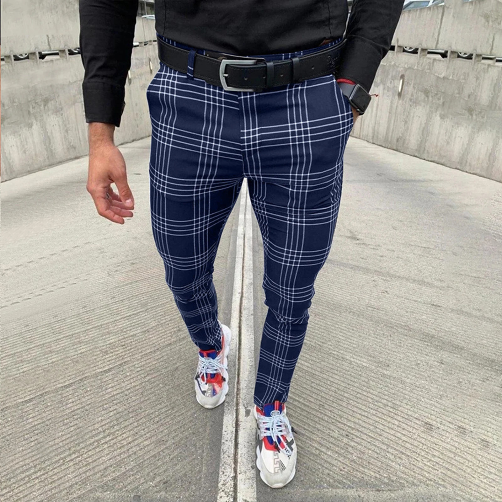 Pencil Pants Sweatpants Men Plaid Simple Spring Mens Joggers Slim Fit Hole Long Trouser 241230Z