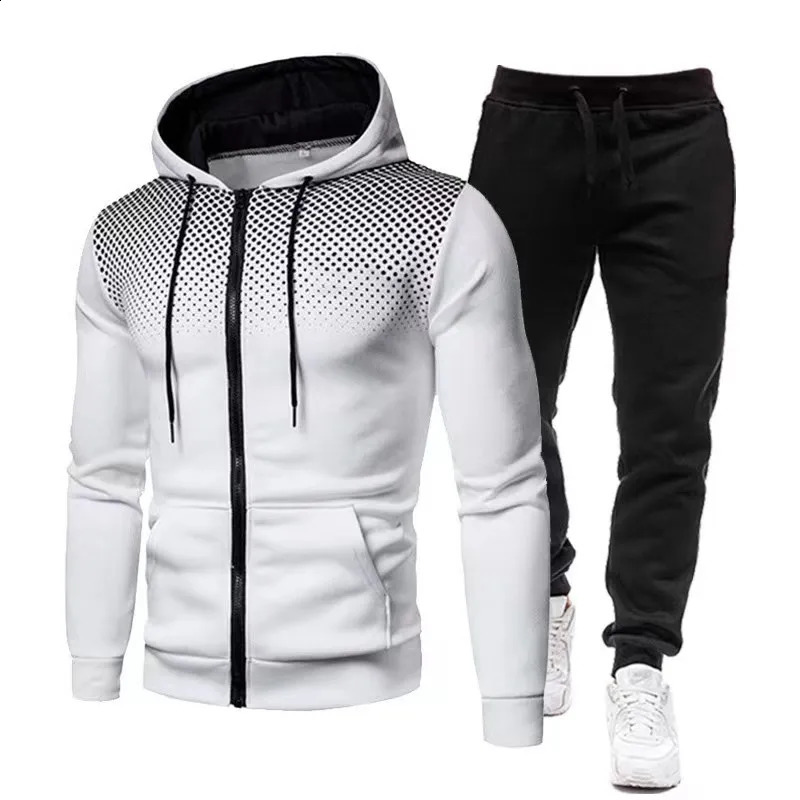 Fashion Print Tracksuit for Men Zipper Hooded Sweatshirt and Sweatpants Two Pieces Suits Male Casual Fitness Jogging Sports Sets 241224