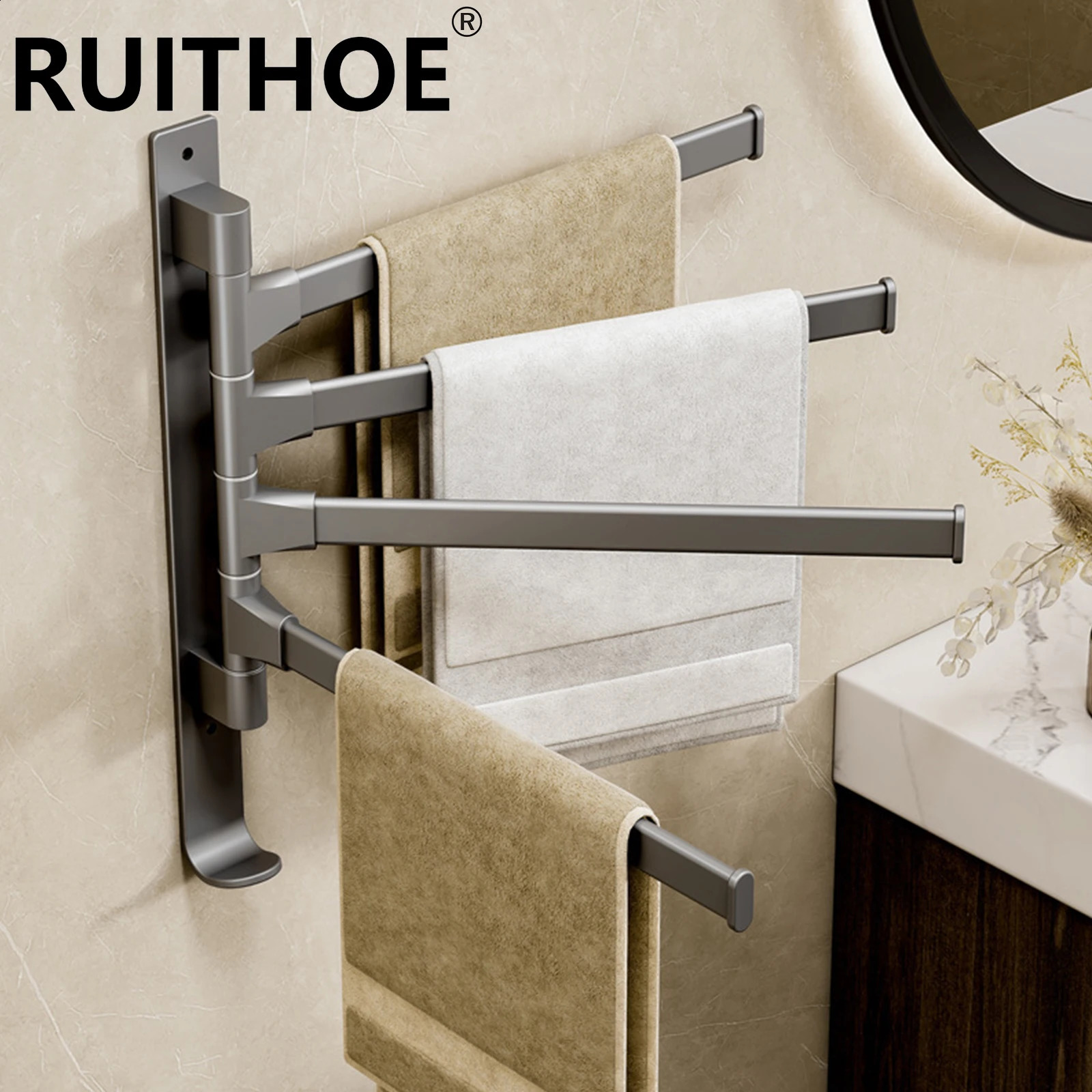 Bathroom Towel Rack Rotatable Towel Holder Space Aluminum 1/2/3/4/5-Bar Towel Hanger Kitchen Hanging Wall Mounted 241230