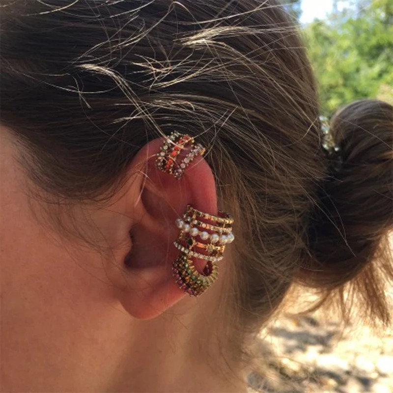 2024 Fashion Pearl Ear Cuff Bohemia Stackable C Shaped CZ Small Earcuffs Clip Earrings for Women Wedding Jewelry 241225