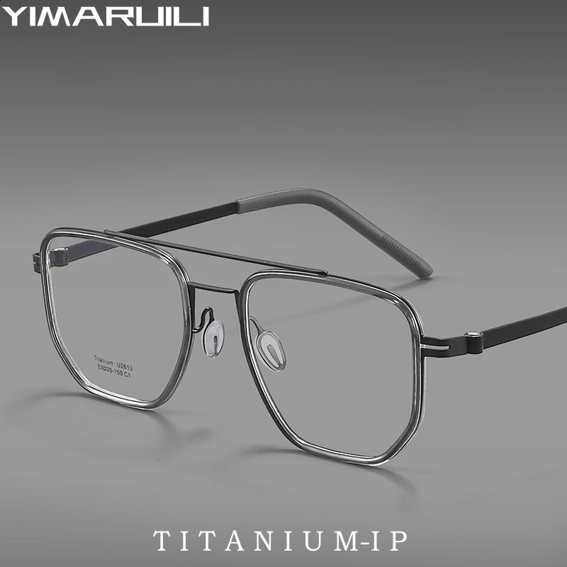 YIMARUILI Ultra-light Fashion Double Beam Eyeglass Frame mens Retro Optical Prescription Womens Glasses 2613 241230