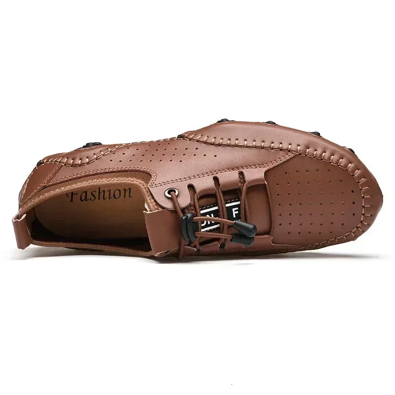 Vanmie Genuine Leather Men Casual Handmade Slip On Lazy Soft Hollow Out Loafers Breathable Male Driving Shoes