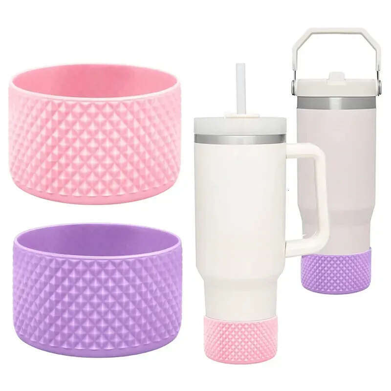 9Cm 7.5Cm Dia Silicone Boot Sleeve Cups Cover Coasters Fit 20Oz 30Oz Tumbler With Handle 32Oz 40Oz Wide Mouth Water Bottle Anti-Slip Bottom Bumpers 11