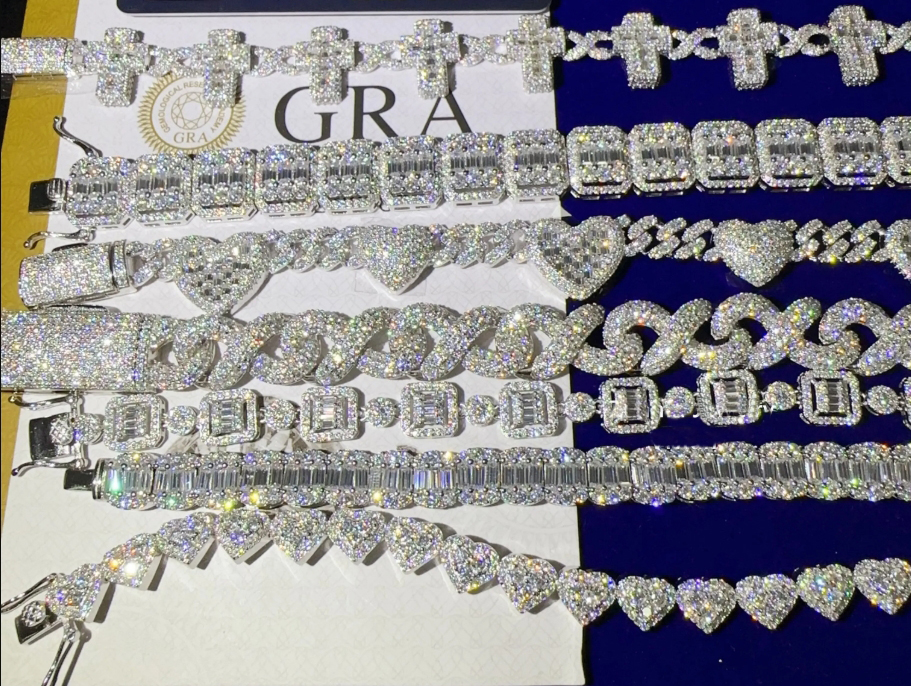 Wholesale price lab dia sier vvs moissanite iced out hip hop jewelry necklace k chain tennis cuban bracelet m