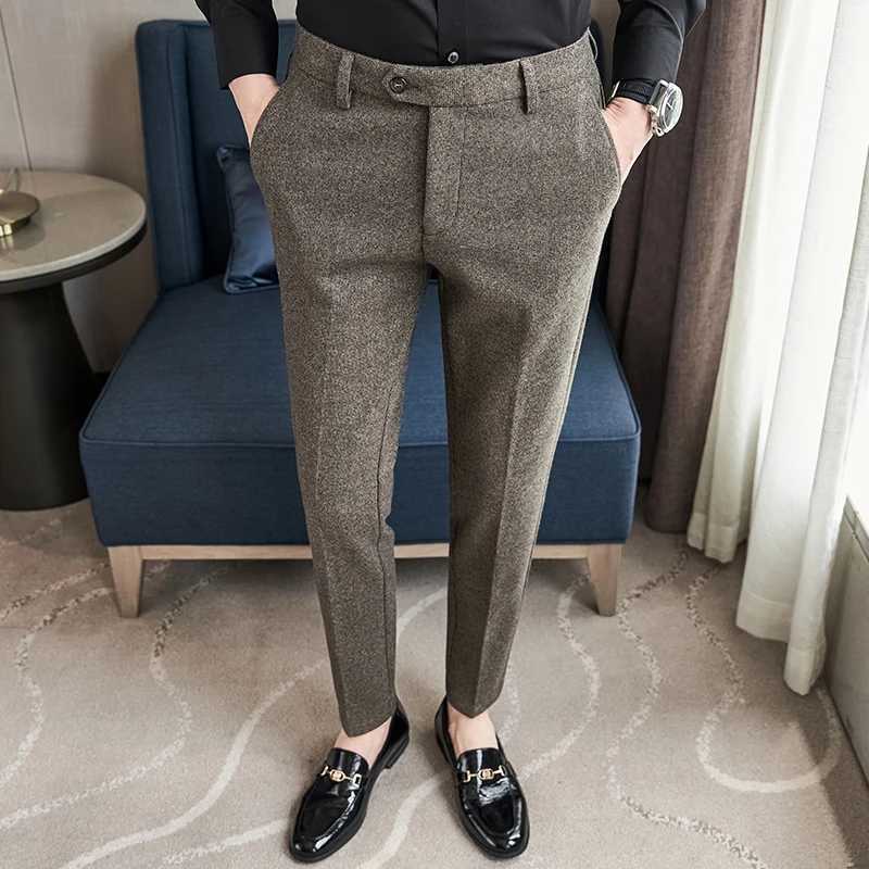 Autumn winter wool fabric thick suit pants high-quality mens clothing business ultra-thin mens clothing formal wear office social dress pants W241231