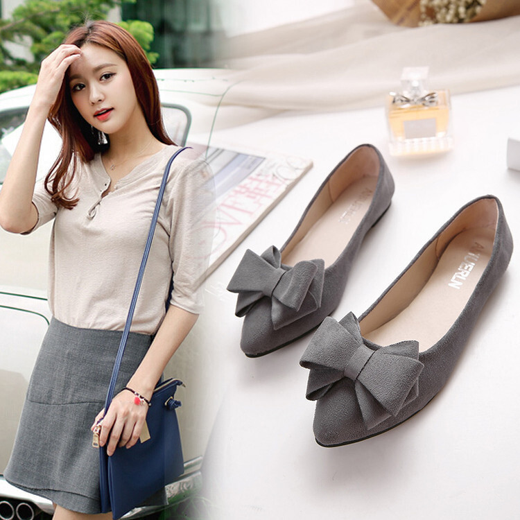 And Ddmywed Spring Autumn New Pointed Shallow Mouth Women S Single Heel Flat Bottom Bow Korean Edition Suede Ladle Shoes Large Chinese Brand F Ddmysat
