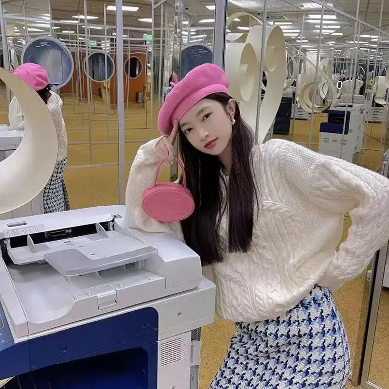 Hight Quality Sweet Wool Blend Beret Winter Spring Caps for Women Lovely Pink Painter Hat Flying Saucer Hat Sombreros De Mujer 241226