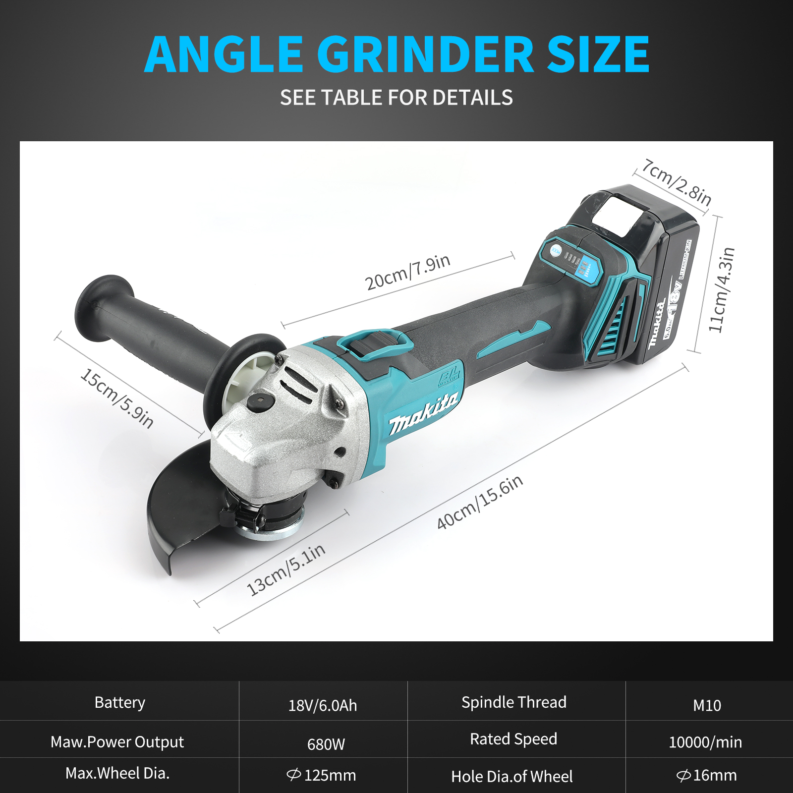Makita DGA404 Cordless Angle Grinder - 18V Power with 125mm Disc Size for Versatile Cutting Applications