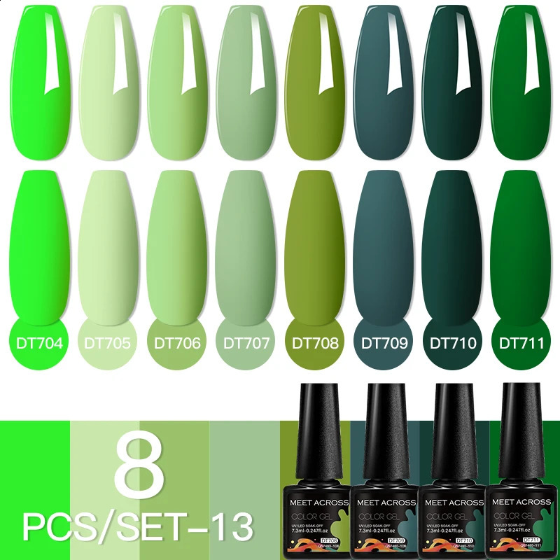 MEET ACROSS 8Pcs/Set Crystal Red Gel Nail Polish Set Sparkly Glitter Nail Art Vernis Semi Permanent UV Painting Gel Kit 241230