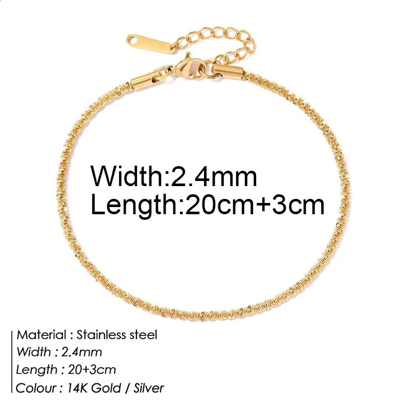 Starry Cauliflower Chain Anklet 10PCS Long Bracelet Bling Accessories Gold Color 316L Stainless Steel Never Fade Chains on Foot 241226