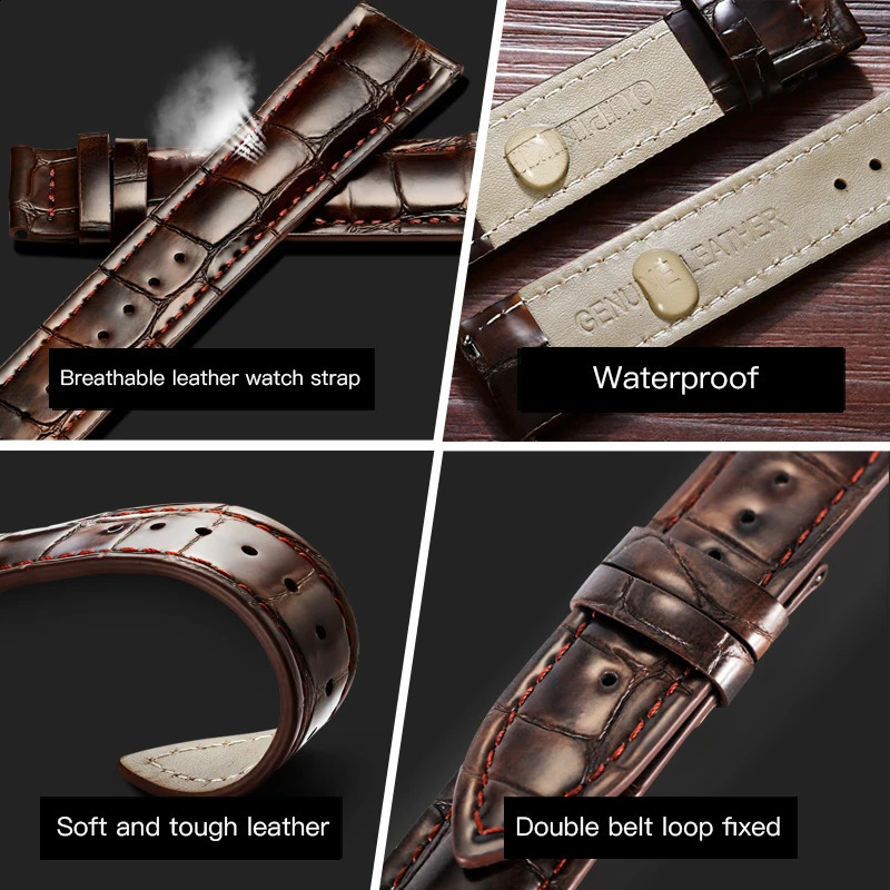 OUPINKE 100% Original Waterproof Watch Strap Universal Comfortable Genuine Cow Leather Strap for Mens Watches Watchband 241230