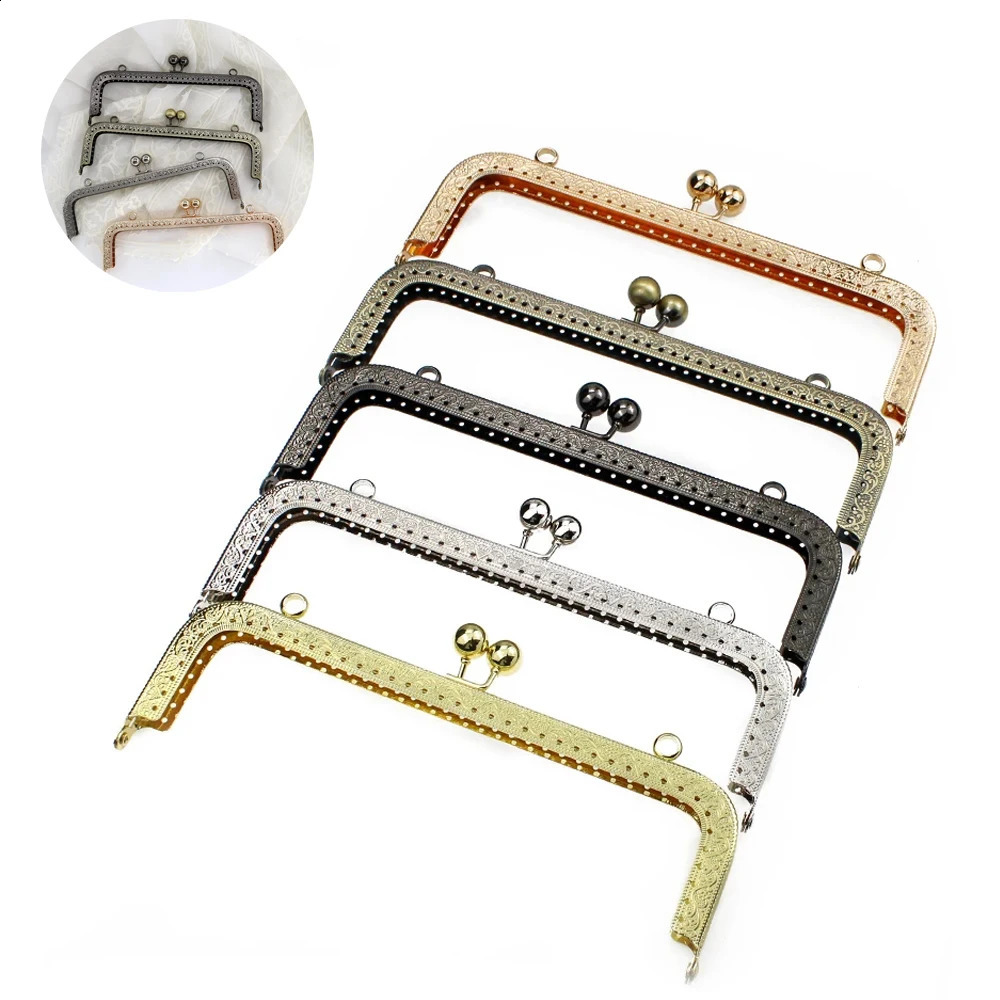 20cm Square Shape Embossing Beads Kiss Metal Purse Frame Clasp Lock Handbag Handle Frames DIY Fashion Women Bag Accessory 241226