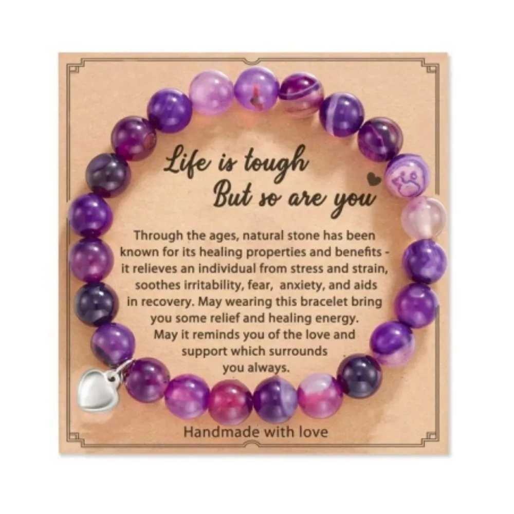 8mm pink zebra bead bracelet with card matte natural stone amethyst crystal suitable for women and men yoga Metion jewelry gifts W241231