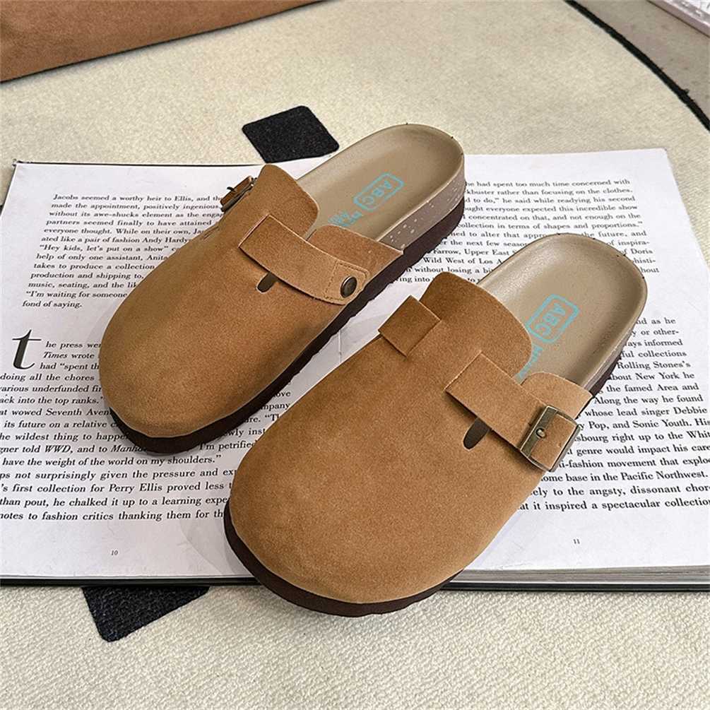 2025 slides slippers clogs British style thick soled slippers for women new spring and summer with toe cover and buckle strap for casual lazy shoes