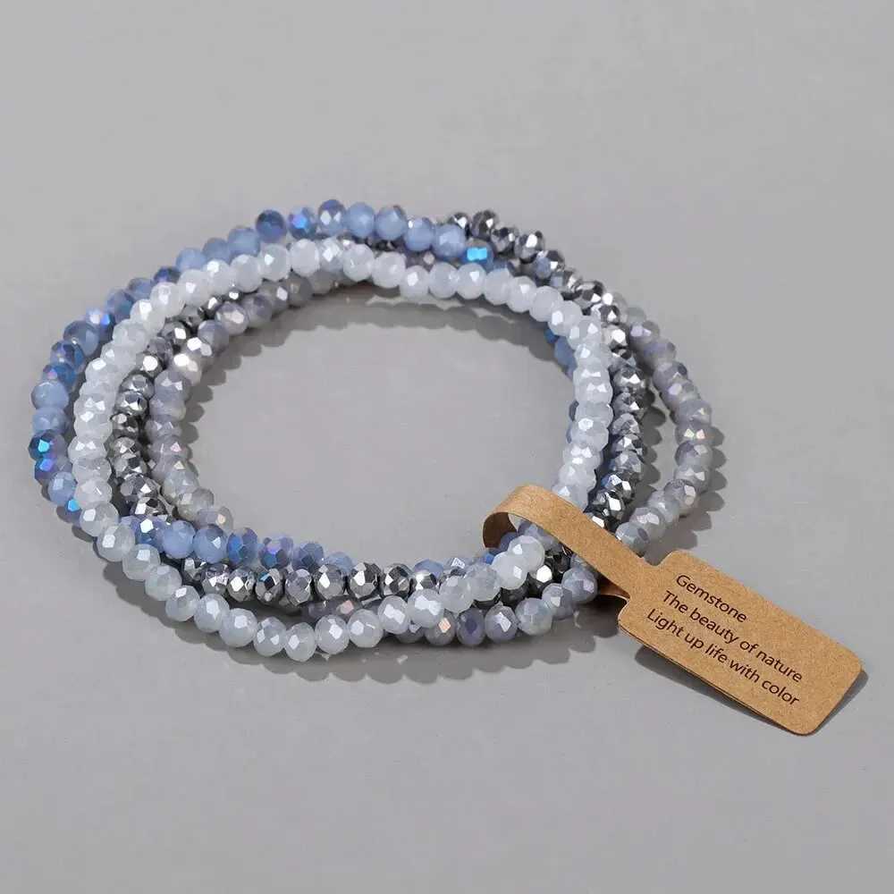 4-piece set glass bead elastic bracelet AB effect glass bead multi-color elastic bead handmade jewelry bracelet W241231